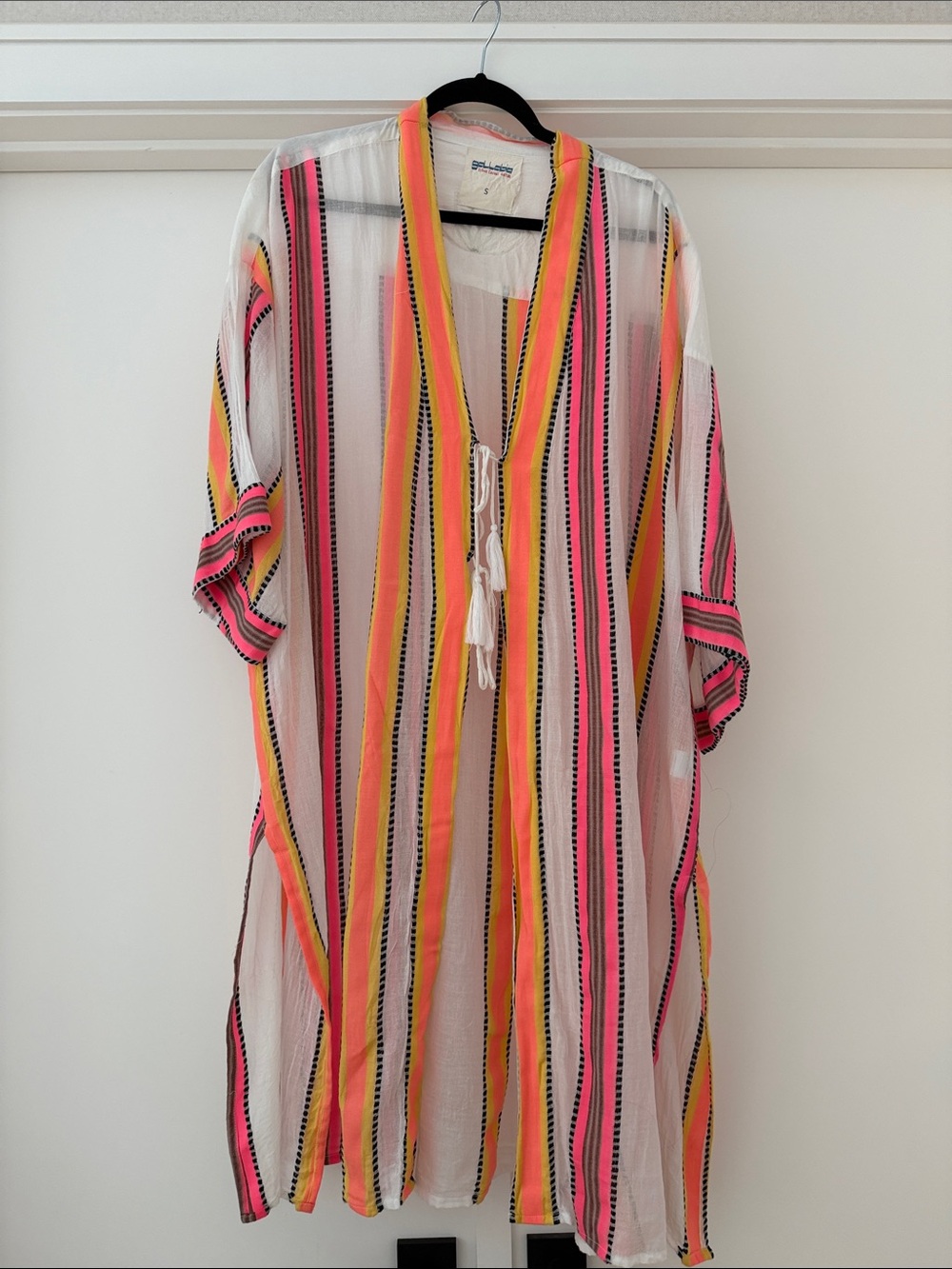 Women’s Striped Sheer Swim Coverup - Neon Pink & Yellow
